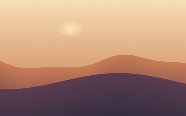 Crescent-like moon above layered amber desert dunes