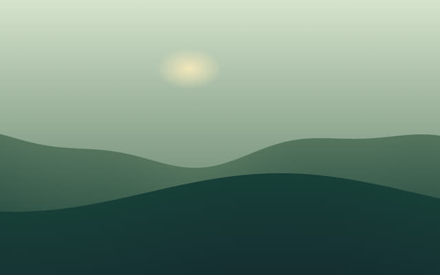 Dark green forest shapes with soft morning light